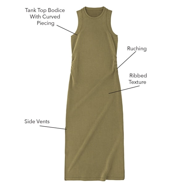 MEMBER'S MARK RIBBED TANK DRESS - Olive XL:- Olive - Online Only, XL
