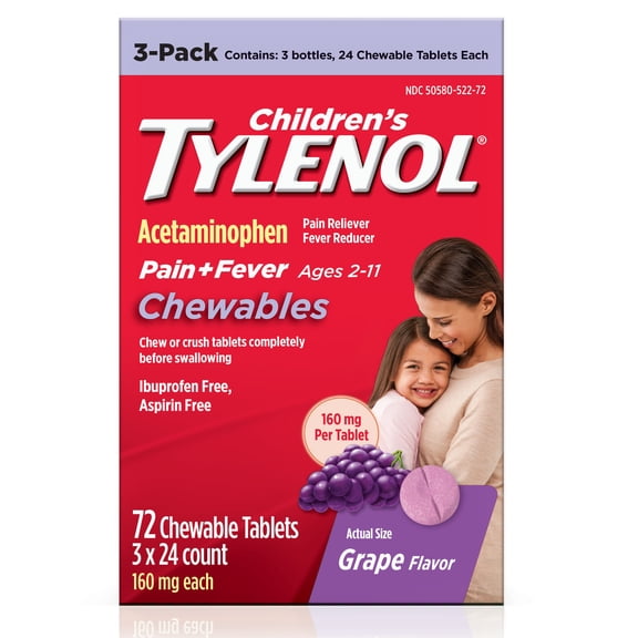 Children's Tylenol Chewable Tablets with Acetaminophen, Grape, 24 ct., 3 pk.