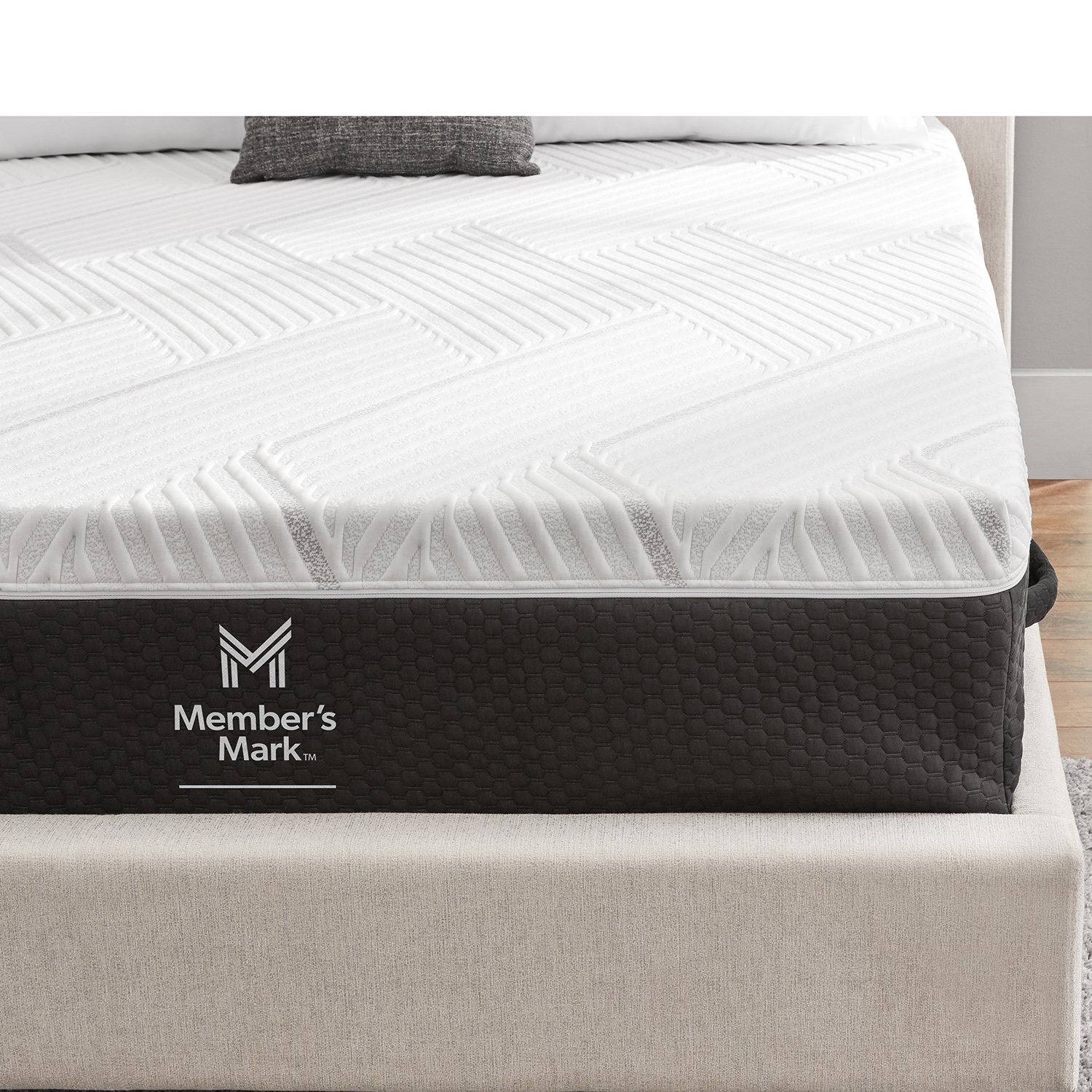 Close-up of mattress edge and top surface with pattern