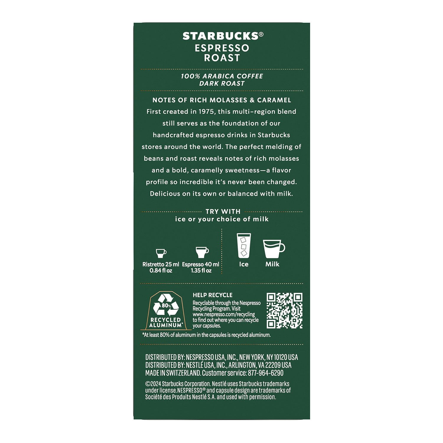 Starbucks by Nespresso Espresso Coffee Pods, Dark Roast 60 ct