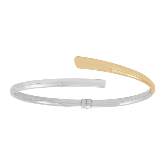 Bypass Hinged Cuff Bangle in Silver and 14K Yellow Gold