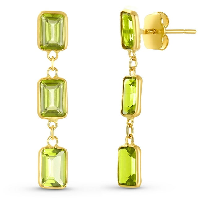 Emerald Cut Gemstone Dangle Earrings in 14K Gold