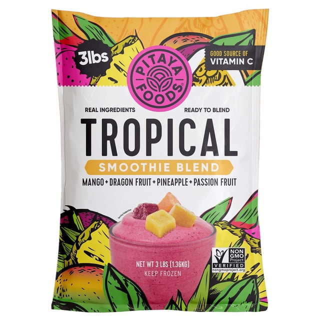 Pitaya Foods Dragon Fruit, Pineapple, Mango, and Passion Fruit Smoothie Blend, Frozen, 3 lbs