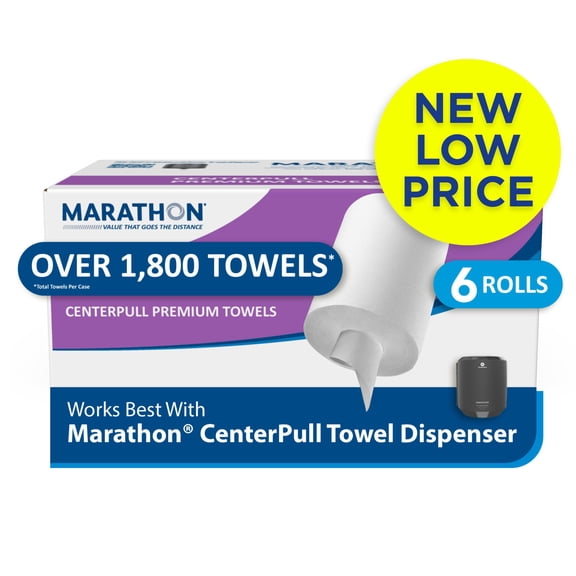 Marathon Centerpull Premium 1-Ply White Paper Towels, 6 rolls, 300 sheets/roll