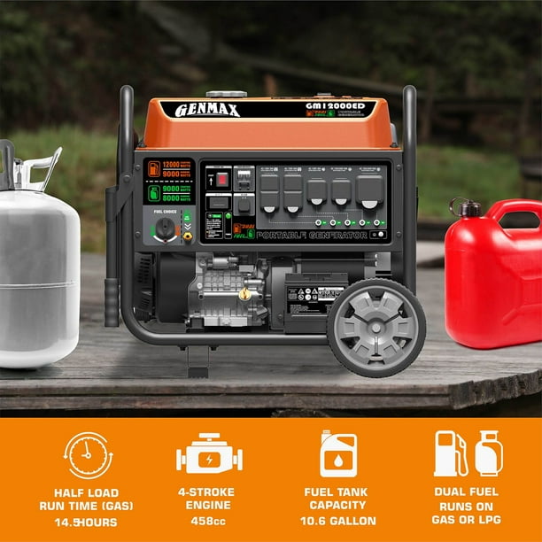 Genmax Portable Generator, 12000-Watt Dual Fuel Electric Start CO