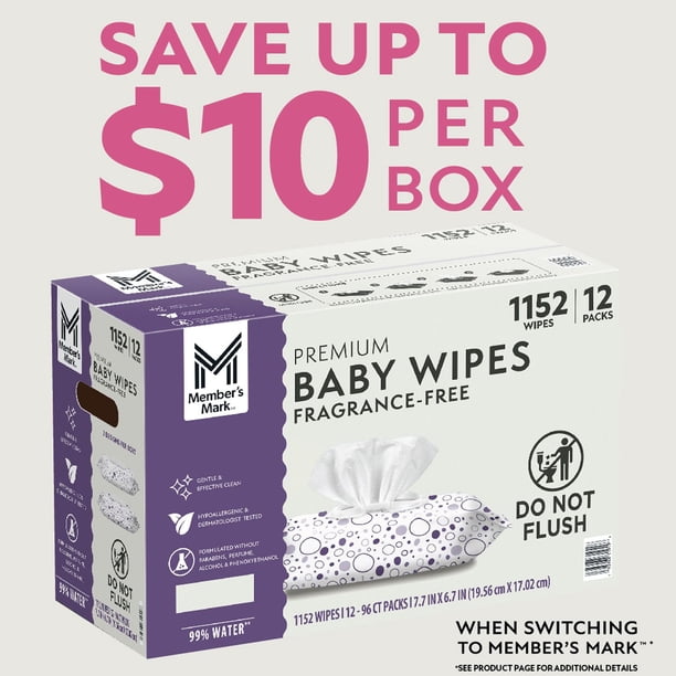 Member's Mark Premium Baby Wipes, Fragrance Free, 12 pk., 1152