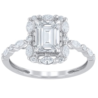 1.60 CT.T.W. Emerald, Marquise, and Round Cut Lab Created Diamond Ring in 14K Gold