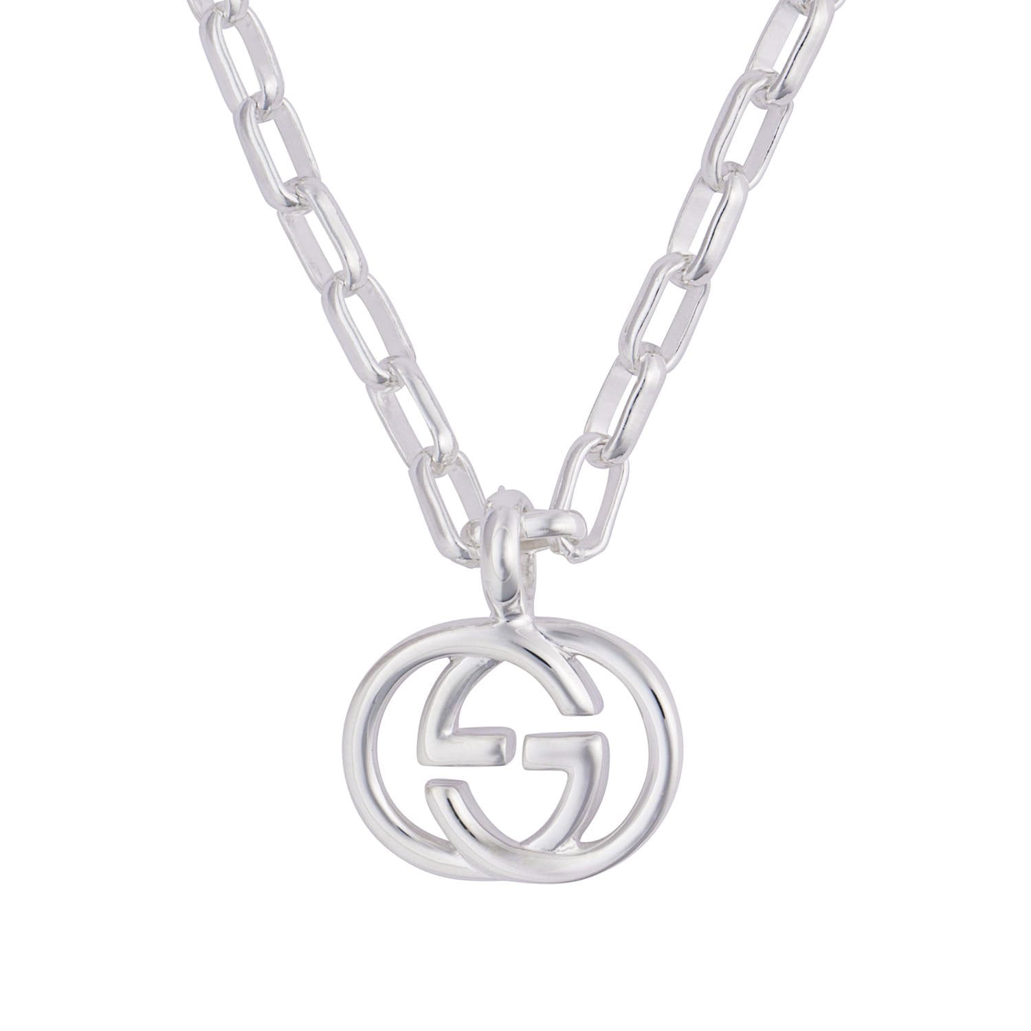 Gucci Interlocking Pendant Paperclip Chain Necklace in Sterling