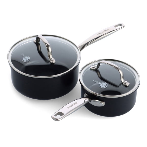 GreenPan Chatham Prime Midnight 1Qt and 2Qt Saucepan Set with Glass Lids