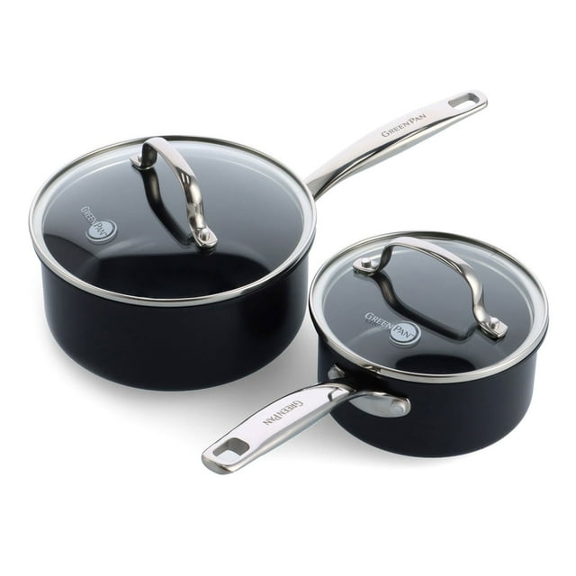 GreenPan Chatham Prime Midnight 1Qt and 2Qt Saucepan Set with Glass Lids