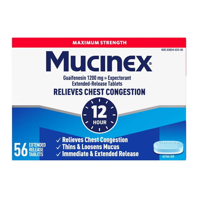 Mucinex 12-Hour Maximum Strength Chest Congestion Expectorant Tablets, 1200 mg Guaifenesin 56 ct.