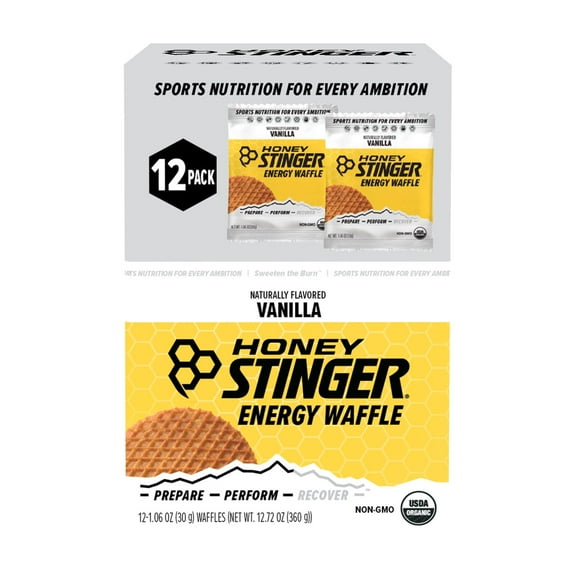 Honey Stinger Organic Energy Waffle, Vanilla, Caffeine Free Healthy Snack, 1.06 oz., 12 pk.