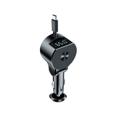 Tech Squared 65W Car Charger with Retractable Cable and Power Output Display