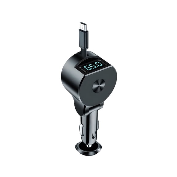 Tech Squared 65W Car Charger with Retractable Cable and Power Output Display