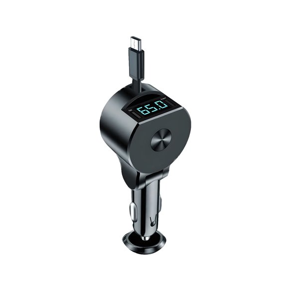 Tech Squared 65W Car Charger with Retractable Cable and Power Output Display