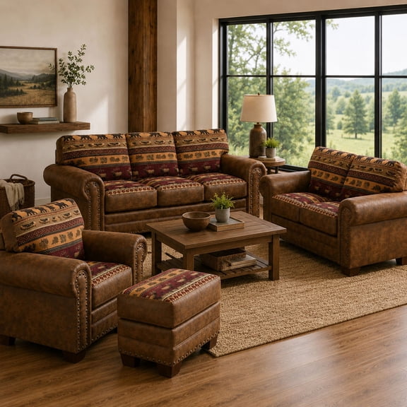 Sierra Mountain Lodge, Solid Wood, 4-Piece Living Room Set
