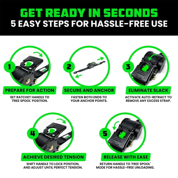 Rhino USA's 4pk Retractable Straps- Includes 2- 2