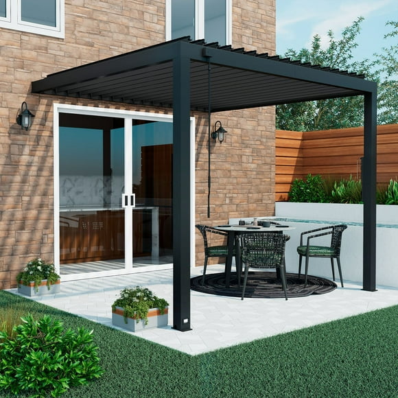 Backyard Discovery Evanston Steel Wall-Mounted Louvered Pergola with Adjustable Roof, Choose Size