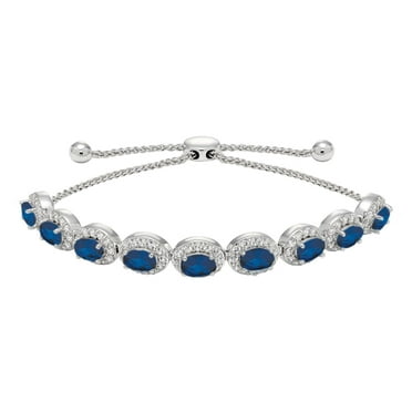 Oval Cut Gemstone Halo Bolo Bracelet in Sterling Silver