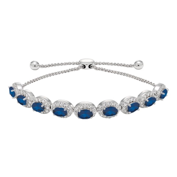 Oval Cut Gemstone Halo Bolo Bracelet in Sterling Silver