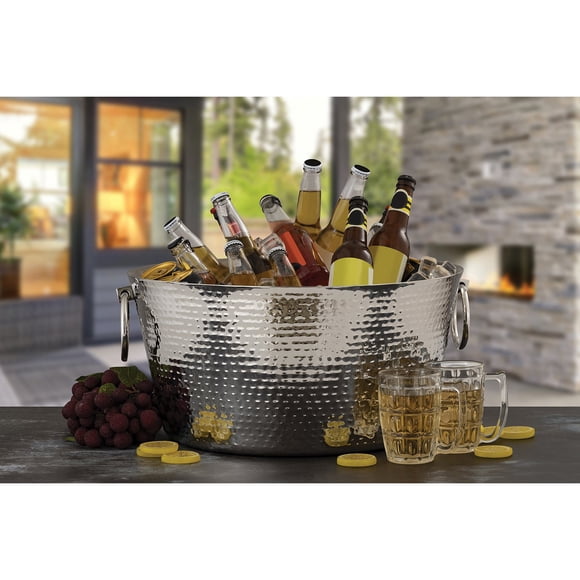SKI 30 Quart Hammered Double Walled Stainless Steel Beverage Tub