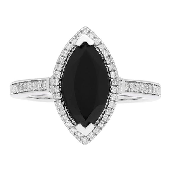 Marquise Cut Gemstone & .20 CT TW Diamond Ring in Sterling Silver