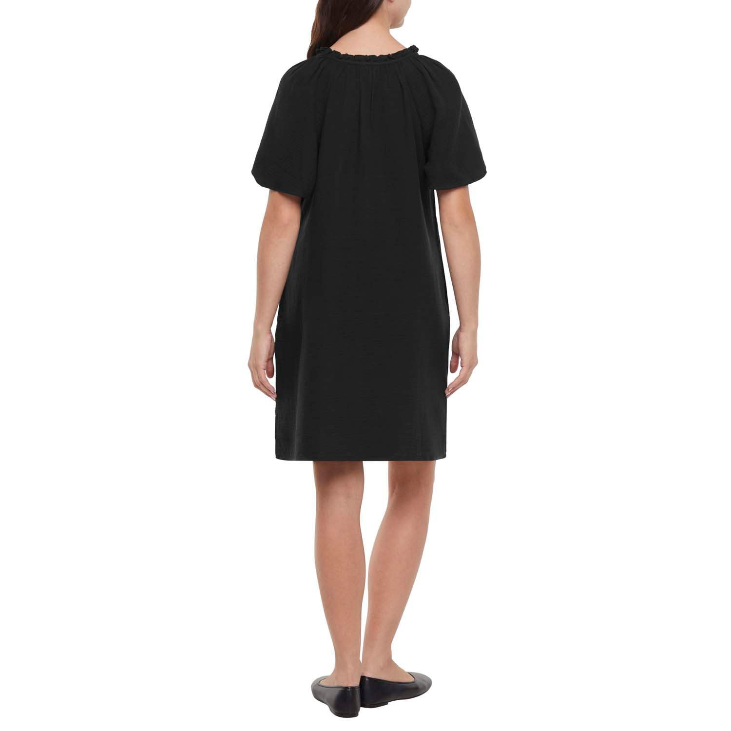 GAP GAUZE POPOVER DRESS - Black XL:- Black, XL