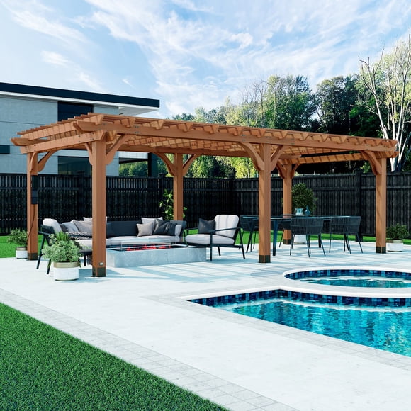 Backyard Discovery Beaumont Cedar Pergola with Trellis Roof and PowerPort, Choose Size