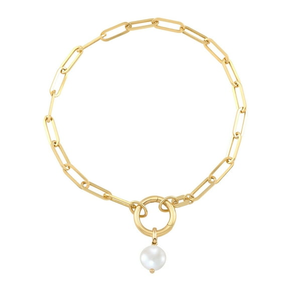 Freshwater Cultured Pearl Charm Paperclip Bracelet in 14K Gold