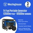 thumbnail image 2 of 13500/10500- Watt Westinghouse Tri-Fuel Portable Generator with CO Sensor + Remote Electric Start / Propane Hose, 2 of 11