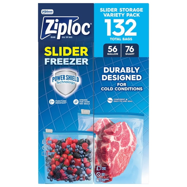 Ziploc Brand Gallon & Quart Freezer Slider Bags, Power Shield