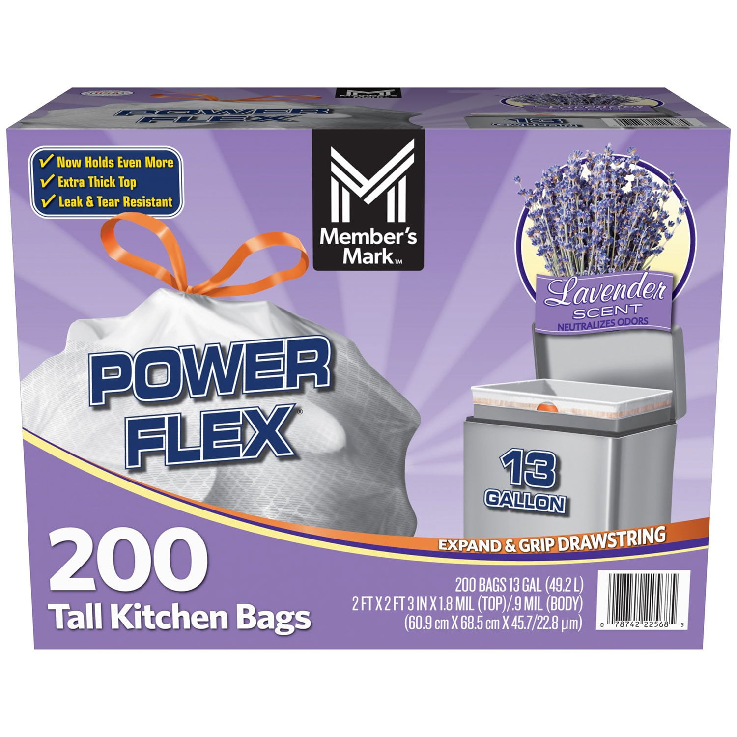 Member's Mark Power Flex 13-Gallon Tall Kitchen Trash Bags, 200 ct