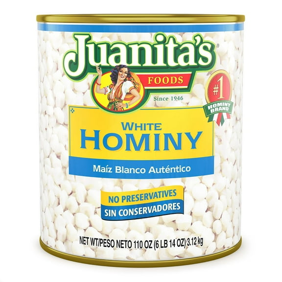 Juanita's Foods Canned White Hominy, 110 oz.