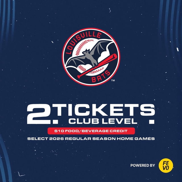 MiLB Louisville Bats, Two (2) Club Level Tickets + $10 F&B Credit eVoucher