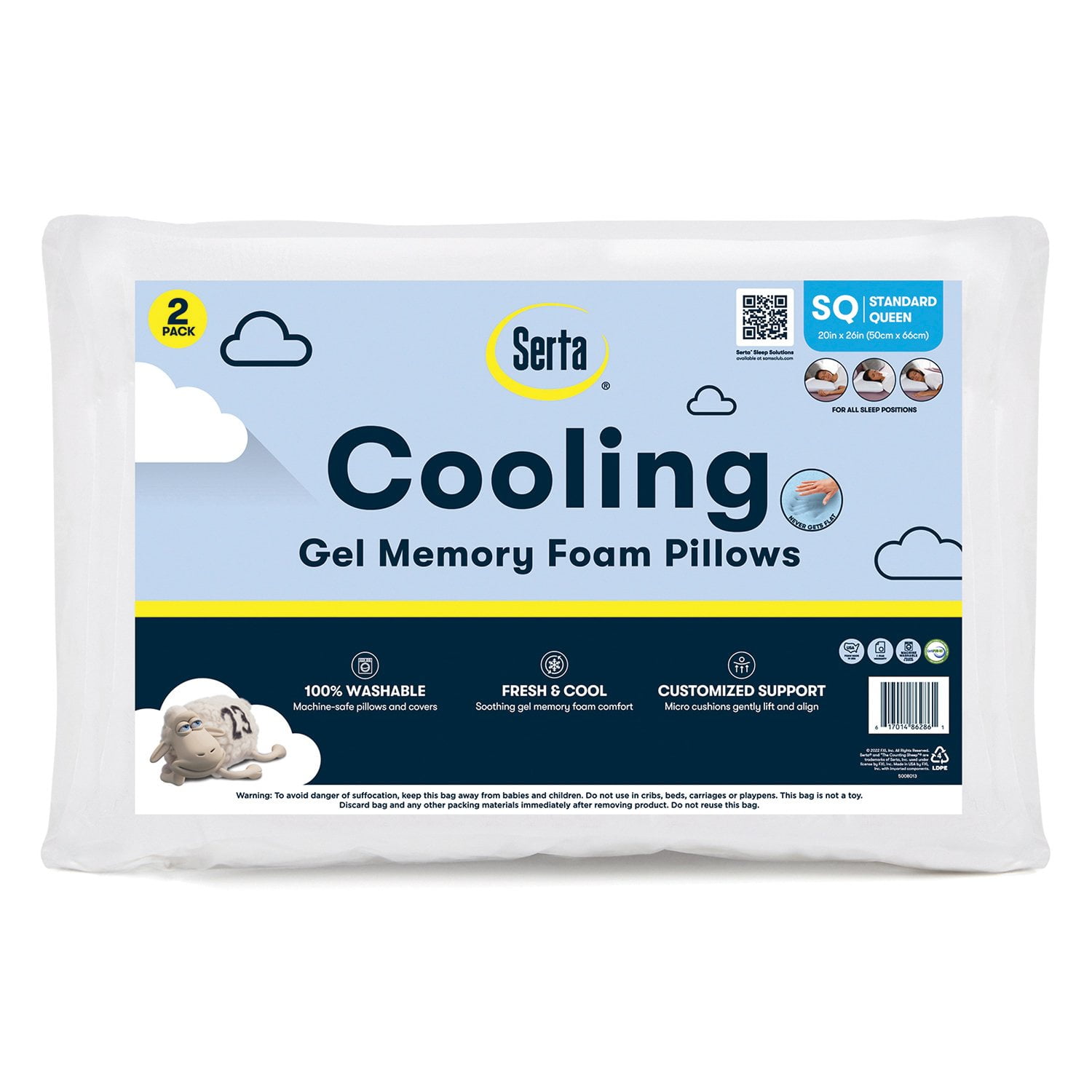 Serta 2-Pack Cooling Gel Memory Foam Bed Pillow