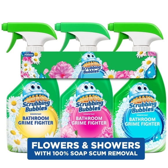 Scrubbing Bubbles Flowers & Showers, Bathroom Grime Fighter Spray, Rainshower, Petal Paradise, and Floral Fusion, 32 oz., 3 pk.