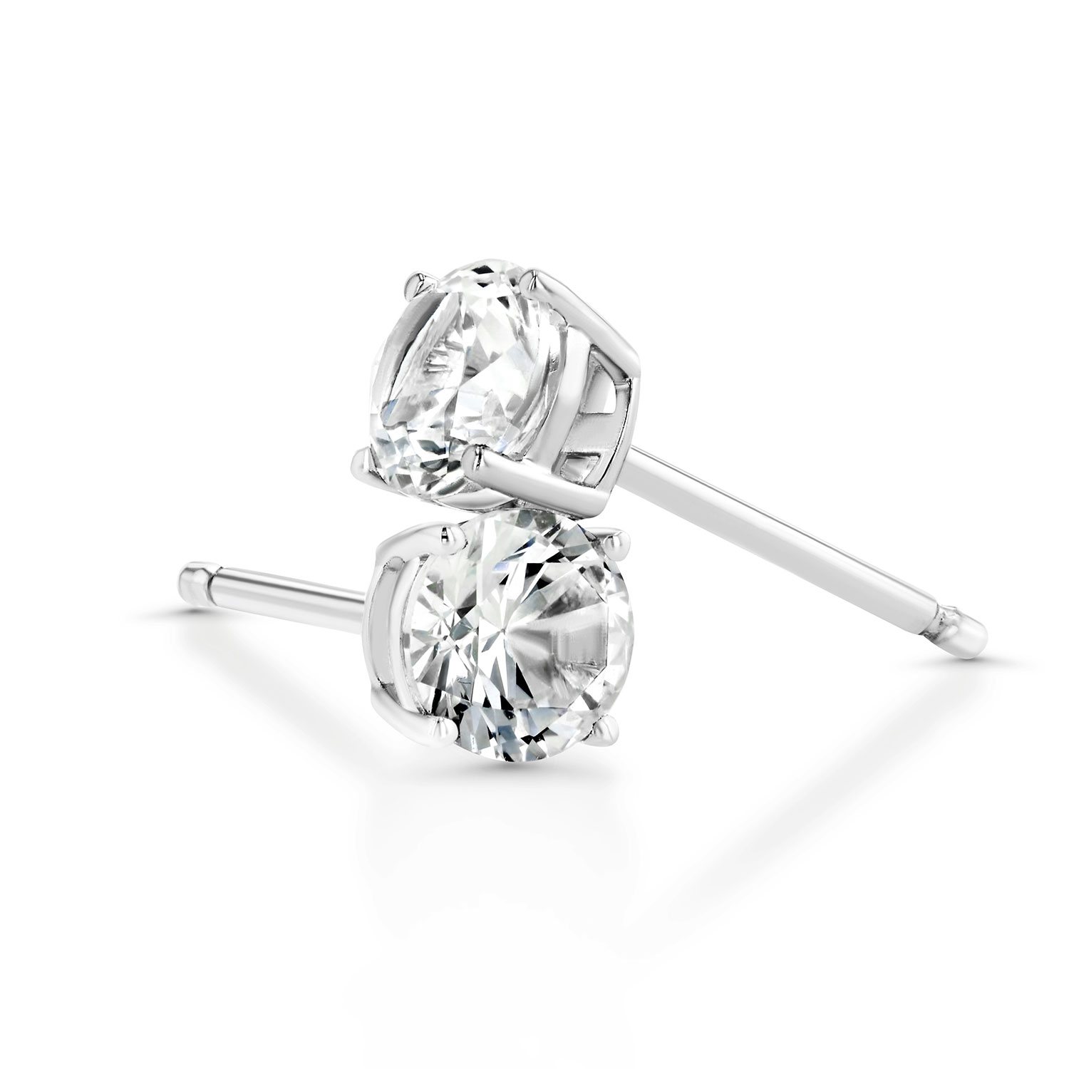 14K White Gold Lab-Created White Sapphire Stud Earrings – 4 Ct Round FL – D Color, Butterfly Closure
