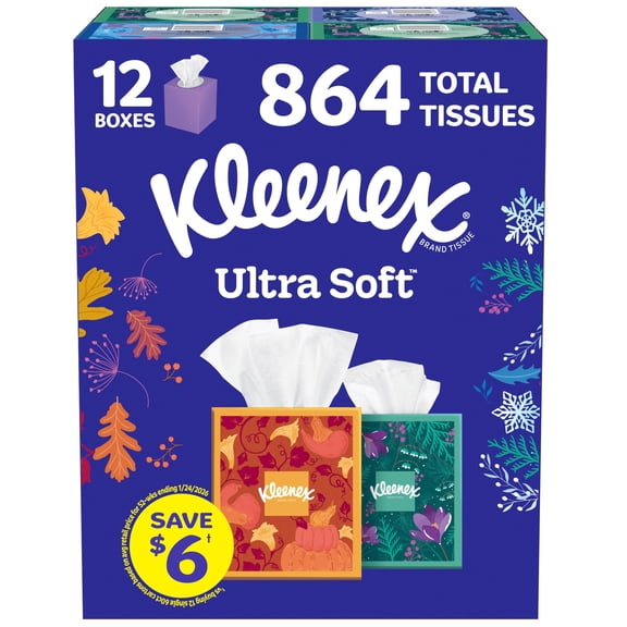 Kleenex Ultra Soft Facial Tissues, 12 boxes, 72 tissues/box