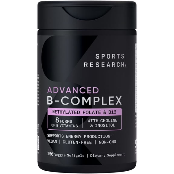 Sports Research Vitamin B-Complex, B12, Folate, Plant Based Soft Gels, 150 ct