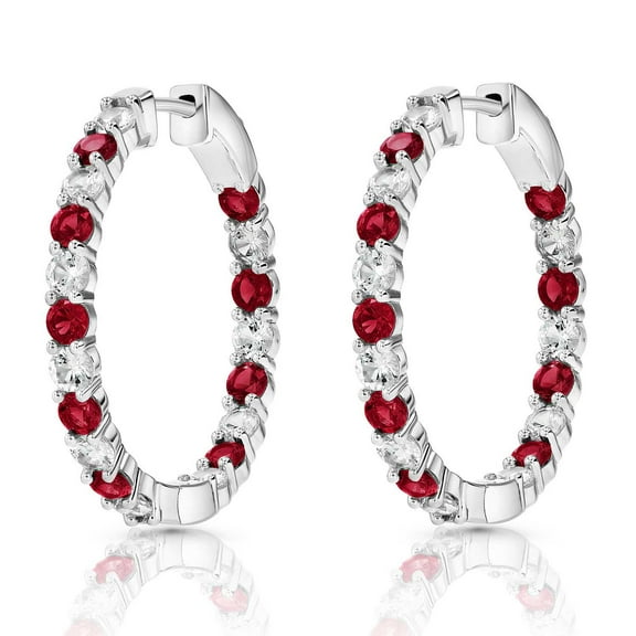 Lab Created Gemstone Huggie Hoop Earrings in Sterling Silver