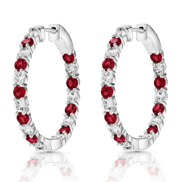 Lab Created Gemstone Huggie Hoop Earrings in Sterling Silver