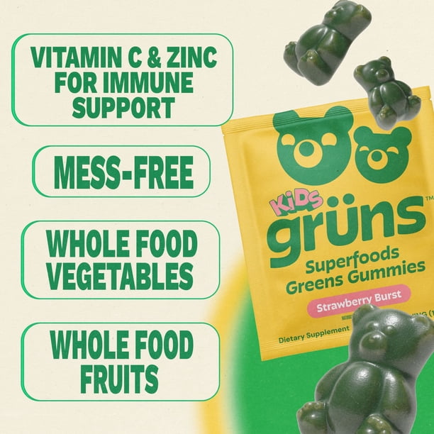 Gruns Kids Organic Superfood Greens Multivitamin Gummies, 25 ct
