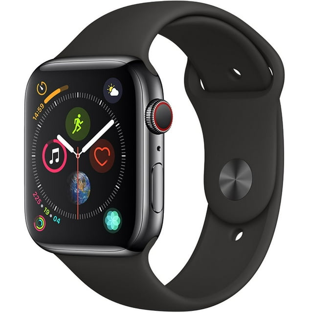 Apple Watch Series 4 GPS + Cellular 44MM Black Stainless Steel Case with Black Sport Band