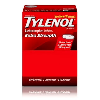 Tylenol Extra Strength, 500 mg. Acetaminophen, 2 caplets/pk., 50 pk.