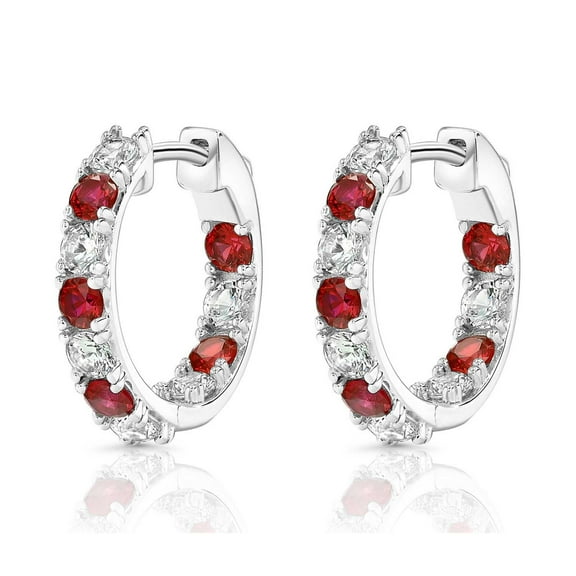 Lab Created Gemstone Huggie Hoop Earrings in Sterling Silver