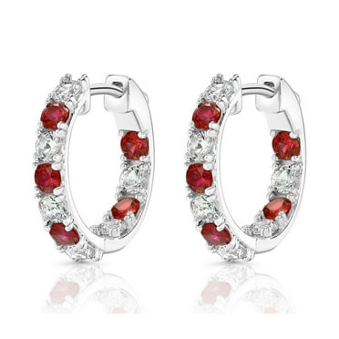 Lab Created Gemstone Huggie Hoop Earrings in Sterling Silver
