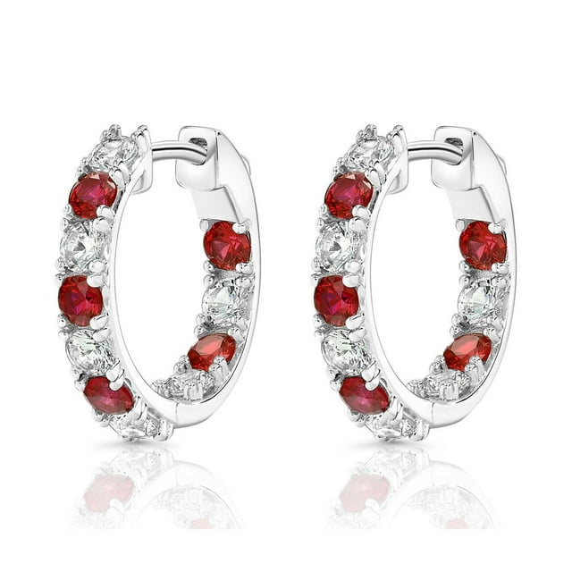 Lab Created Gemstone Huggie Hoop Earrings in Sterling Silver