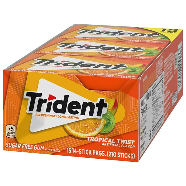 Trident Tropical Twist Sugar Free Gum, 14 pcs., 15 pk. - Samsclub.com