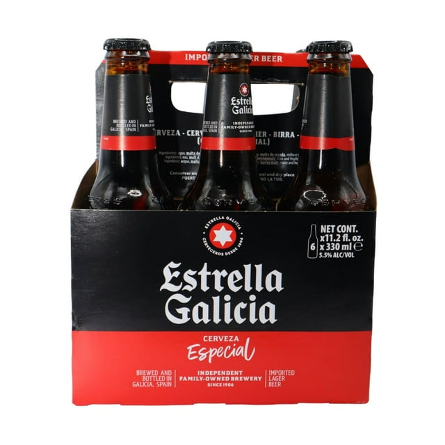 Estrella Galicia Cerveza Especial Lager Beer, 11.2 fl. oz. bottle, 6 pk.