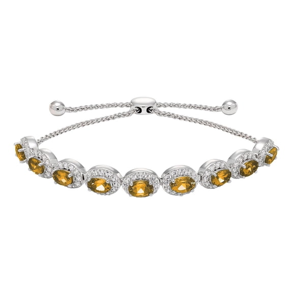 Oval Cut Gemstone Halo Bolo Bracelet in Sterling Silver